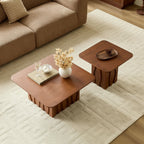 2PCS Nesting Square Coffee Table Set with Wavy Fluted Base