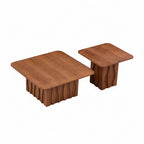 2PCS Nesting Square Coffee Table Set with Wavy Fluted Base