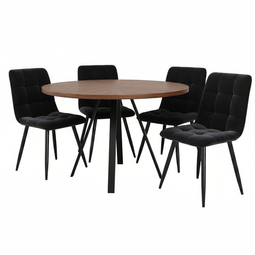 5-Piece Dining Set Round Table with Four Velvet Chairs