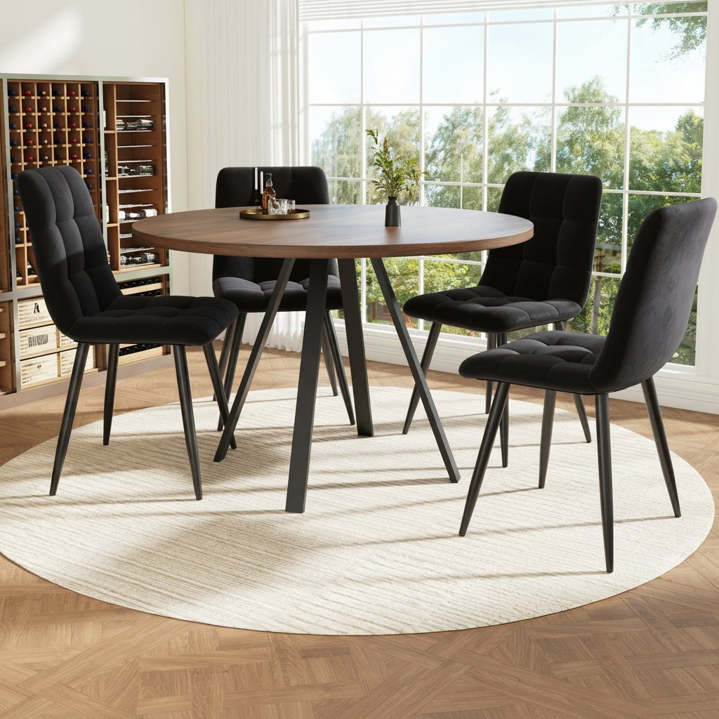 5-Piece Dining Set Round Table with Four Velvet Chairs