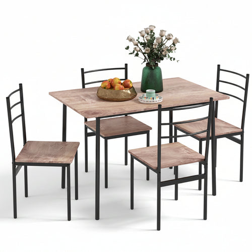5-Piece Dining Table Set with Steel Frame Chairs