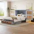 Cabinet Bed 140 × 200 cm with Rattan Storage Drawers