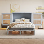 Cabinet Bed 140 × 200 cm with Rattan Storage Drawers