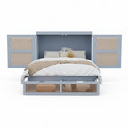 Cabinet Bed 140 × 200 cm with Rattan Storage Drawers