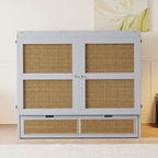 Cabinet Bed 140 × 200 cm with Rattan Storage Drawers