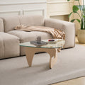 Glass Coffee Table with Walnut Brown Mid-Century Wood Base