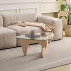 Glass Coffee Table with Walnut Brown Mid-Century Wood Base