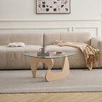 Glass Coffee Table with Walnut Brown Mid-Century Wood Base
