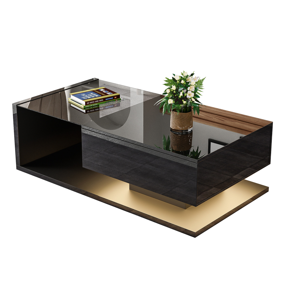 High-Gloss Black Coffee Table with Glass LED Lighting