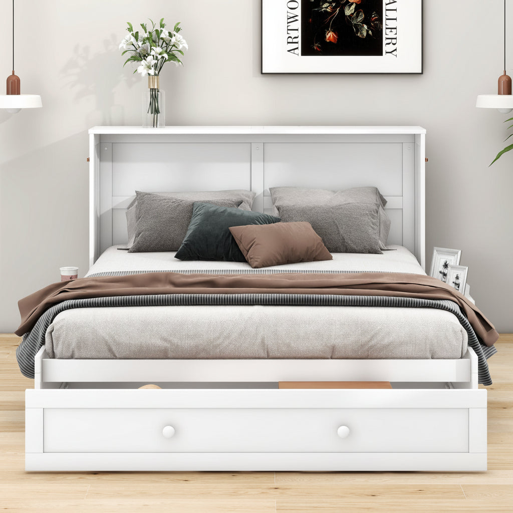 Mobile Murphy Bed 140 × 200 cm with Storage Drawers