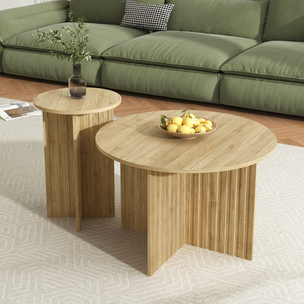 Modern 2-Piece Wooden Nest Table Set Scandinavian Round Design