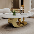 Modern Faux Marble Oval Coffee Table with Stainless Steel Base