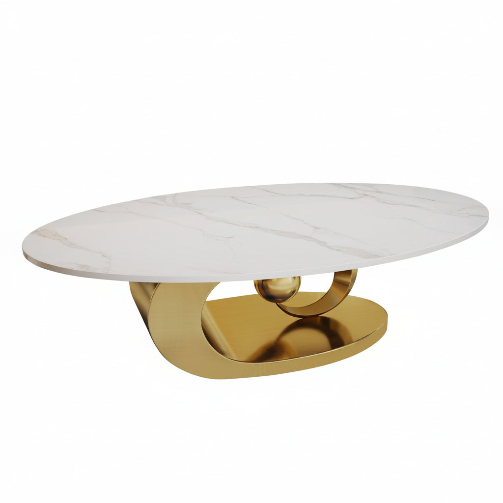 Modern Faux Marble Oval Coffee Table with Stainless Steel Base