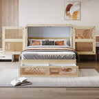 Murphy Bed 140 × 200 cm with Rattan Storage Drawers